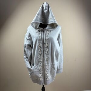 Avenue Gray Artisan Hoodie Uniquely Crafted Embroidered‎ Zip Front Women 2X